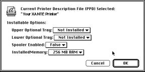 6. Click Ok in the Autosetup failed dialog box. The Installable Options window appears (fig. 3.6). Fig. 3.6 Installable Options Window 7. Configure the printer s options. a. Select Installed for the upgrades installed on your printer.