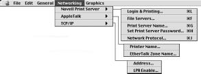Networking Menu The Networking menu (fig. 3.8) allows you to configure your printer s optional Ethernet interface for Novell Print Server emulation, AppleTalk, and the TCP/IP communication.
