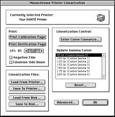 Fig. 3.15 Linearization Window 2. Change the Linearization window LPI setting in the Print box (fig. 3.15) to achieve 256 levels of gray for the resolution at which you are printing.