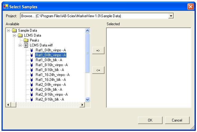A few points related to this dialog: You select samples by moving them from the pane on the left-hand side to the one on the right.