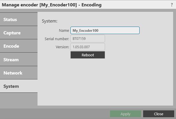 6. Select Network, and choose network settings for your Encoder- 100.