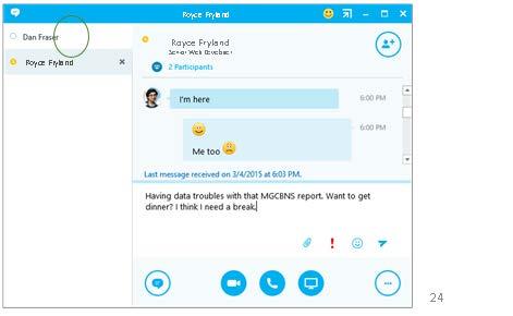 same time, Skype for Business displays them all in one place, so you can toggle between them.