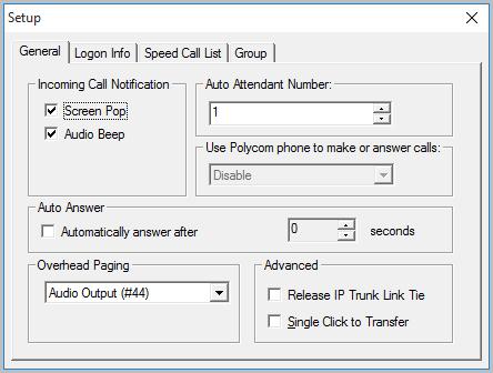 C HAPTER 5 Configuring AltiConsole Settings Click the Setup button at the bottom of the main window to open the Setup screen where you can set your extension number, the default auto attendant, audio