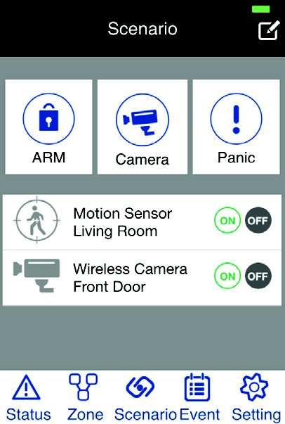 Control RF Keypad Tap on RF Keypad Icon to activate in-app control System Arm System Disarm System Part-Arm Panic 2.