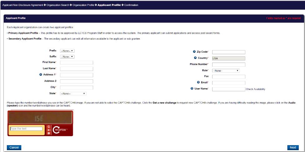 3. In the next screen, the user will be required to complete basic applicant information (Fig. 6).
