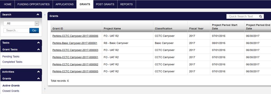 The user will arrive at the LCTCS egrants Home tab (Fig. 39). Figure 39: LCTCS egrants Home tab Once logged in, click on the Grants tab.