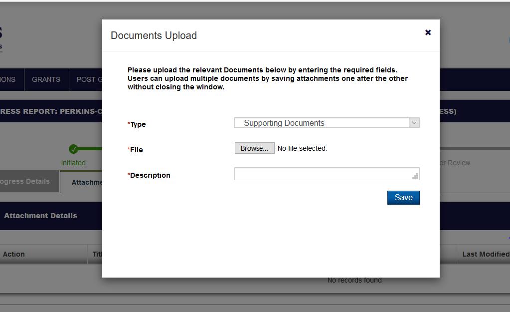 50). Figure 50: Attachments Tab Clicking on the button will open a Documents Upload window.