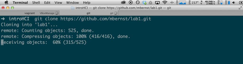 git clone the repo inside of introhci directory ( repo = Git repository) Your current directory should be introhci (type pwd in the terminal to