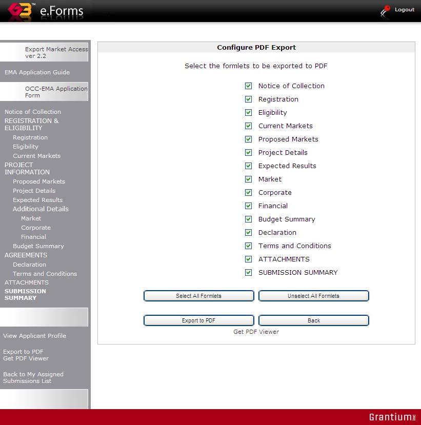 Export to PDF and Print You can export you application form to PDF at any time and print it.