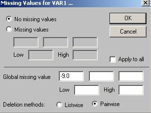 Click OK to obtain the PRELIS system file grant.psf. Note that default variable names, VAR1, VAR2,, VAR6 are assigned. To assign the value 9.