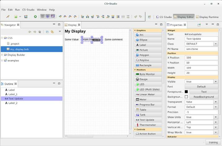 Walkthrough: My first display Create new Display Select File -> New This will open a Select a Wizard dialog Choose Display Editor -> New Display Click Next Name the file my_display.