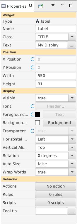Editor: Customizing Widget Properties Properties panel allows editing widget attributes Opens automatically in