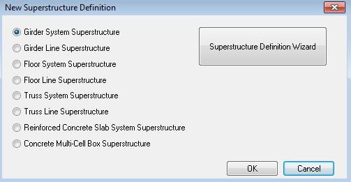 Double click on SUPERSTRUCTURE DEFINITIONS (or click on SUPERSTRUCTURE DEFINITIONS and select File/New from the menu or right mouse click on SUPERSTRUCTURE DEFINITIONS and select New from the