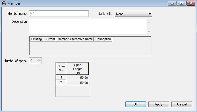 Open the window for member G2 by double clicking on G2 in the BWS tree. The member window shows the data that was generated when the structure definition was created.