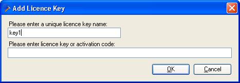 Add a new License key by clicking on the Add button. This will open the Add License Key dialog.