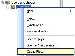 User Capabilities Use the Capabilities function to manage access to functionality for users.