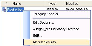 Figure 4-3: Module Security Selected Within a Profile Selecting this option will display the main Module Security dialog as