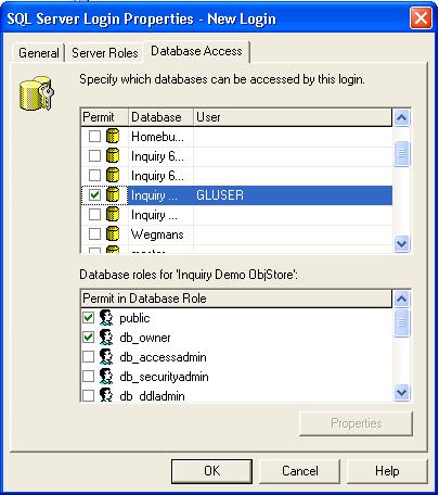 Database Access Select the database created for the Object Repository and check the permit item from the list of databases (Figure 5-7).
