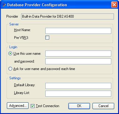 Figure 3-9: Database Connection Configuration IBM DB2 Server Type in the Host Name for the database and check the box if your database version is pre-v5r3.