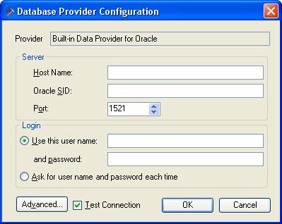 Figure 3-11: Database Connection Configuration Oracle Server Specify the Host (Server) Name of your server, the Service Name (SID) of the instance you wish to connect to and its Port number.