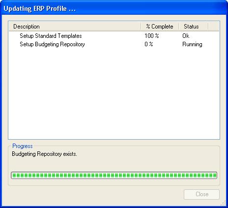 After clicking the Finish button on this screen, you will see the Updating ERP Profile screen, as shown in Figure 3-44.