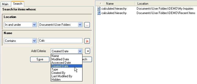 Save a Search Figure 3-73: Search Results Save a search for reuse by clicking on the Save button and using the File Save dialog to name and locate where you want to place the search.