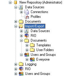 This will open the Repository within the Import/Export tree (Figure 3-80). Figure 3-80: Opening a Repository within another You can then select and copy Documents across to the main Repository.
