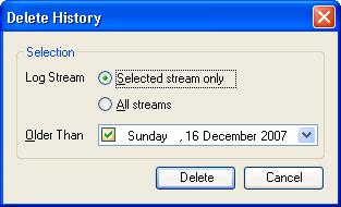 Deleting History The Log Data can be purged via the Delete History functionality.