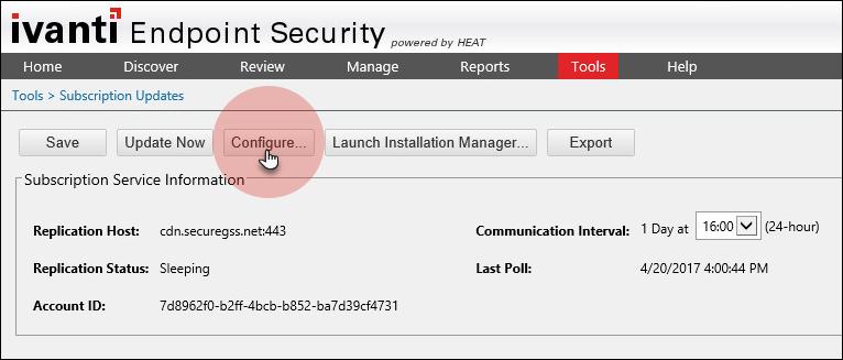 Updating the AntiVirus Storage Location Use the Endpoint Security Console on the Air Gap Client to direct Endpoint Security to your virtual directories.