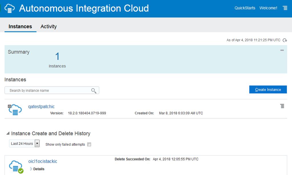 Chapter 2 About the User Interfaces of the Oracle Autonomous Integration Cloud My Services Console When provisioning completes, a stack is displayed, a new database is displayed, and one or two new