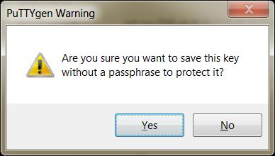 Note: If you did not provide a key passphrase, a warning message appears. 8. Click the Yes button. 9.