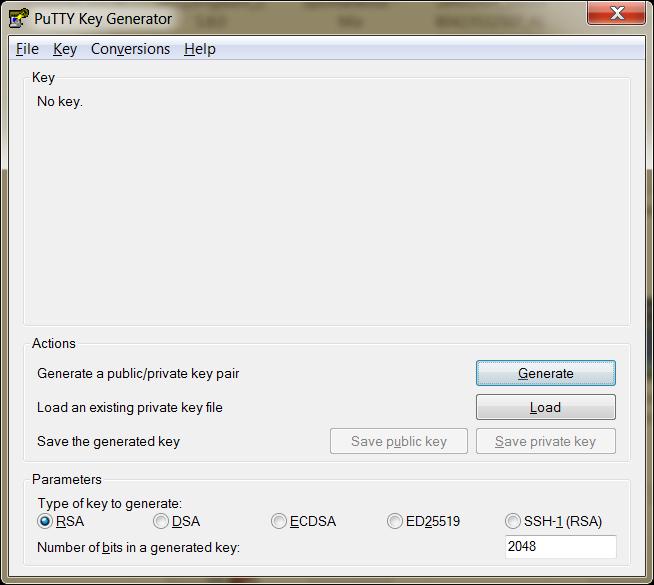 Generate a Key for Windows Operating System 1. Double click the puttygen.exe application. 2.
