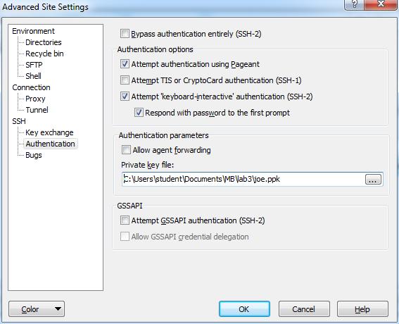 WinSCP Manual Setup (2) From the Authentication category, click