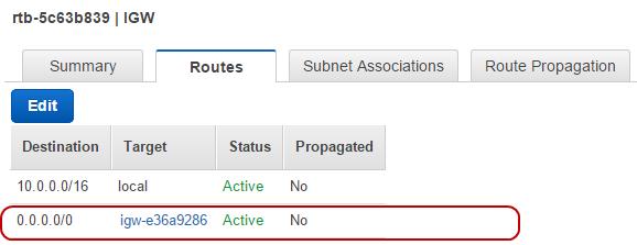 4. Make sure there is a route whose target is Internet gateway (igw).