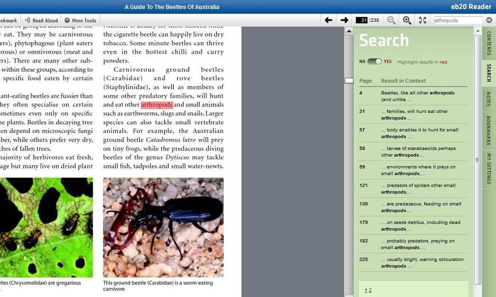 10 Search eb20 Online Reader incorporates powerful inside-the-book search tools. Type your search term or terms in the search field at the top-right of the window.