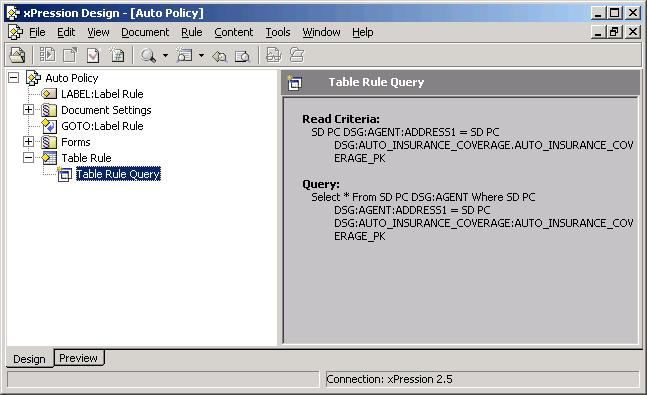 217 Chapter 9 - The xpression Chart Rule 3. When your completed rule appears in the xdesign tree pane, expand the rule item to display the query you created. Figure 162.