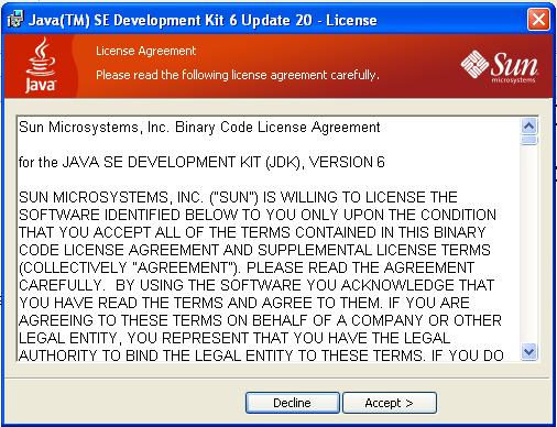 Part 6 - Installing JDK 6 Update 20 1. Make sure there is no previous Java version already installed on the system. You can check this by using the Windows Add/Remove Programs utility.
