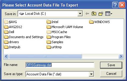 Exporting Account Data You can export all the information from your web account data and save to a memory drive for a backup or for use with other OFIS Gateway programs. 1.