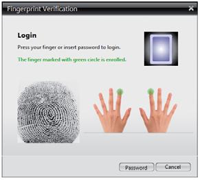 OPERATION PANEL SECURITY SETTINGS 1. Scan your fingerprint or insert your password for verification before proceeding. 2. Select the options that you wish to apply, and click OK.