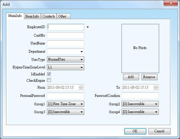 7 User Management Click Set User Management to get into user management screen. It provides an interface for Add/Modify/Remove/Batch modify/print/export/upload/download..etc.