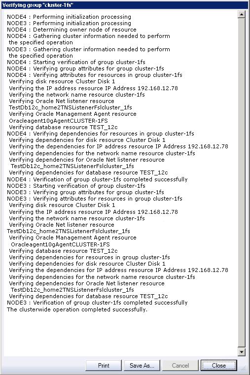Validating Operations Figure 7 2 Verifying Group Progress Window This is a text description of cwo_vg.gif, which is an image of the output from a Verifying group action.