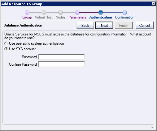 About Oracle Net Listener Resource Creation and Configuration Figure 8 5 Database Authentication Page This is a text description of db_auth_wiz.