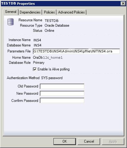 Security Requirements for Single-Instance Databases and then click on the Properties action in the Actions menu. The resource properties page is displayed.