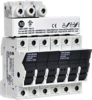 1492-FB Fuse Holders Optional blown fuse indicators for easy circuit troubleshooting Mounts on standard 35 mm DIN Rail IP20 (front) finger-safe protection Label holder The 1492-FB fuse holder family