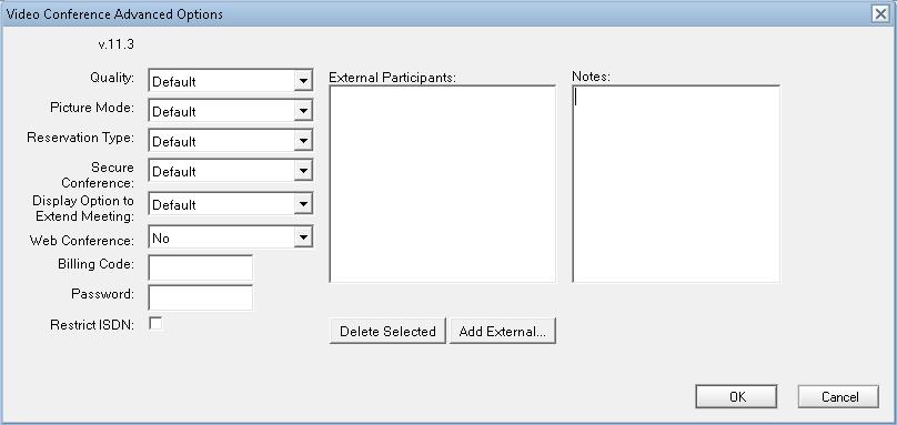 Calendar options in the Cisco TMS mail template Figure 17: The Video Conference Advanced Options window
