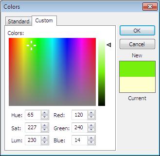 To mix your own background color 1 Select Setup > Work Environment. The Work Environment dialog opens. 2 Select a color slot in the palette. 3 Click Mix Color. The Colors dialog opens.