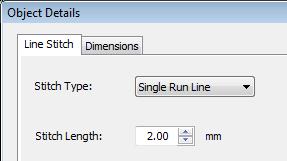 Stitch Length Single 1 2 3 4 5 6 To set Run Line stitch type 1 Double-click the Run Line object. The Object Details > Line Stitch dialog opens.
