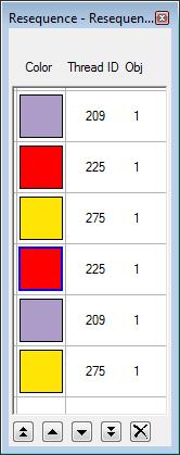You can resequence designs by color. This reduces the number of color changes required. The Resequence List is modeless meaning that it stays on the design window as long as you need it.