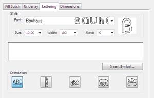 Select font and format Enter text Select orientation 2 Enter the text you want to embroider in the text entry panel. To start a new line of lettering, press Enter.