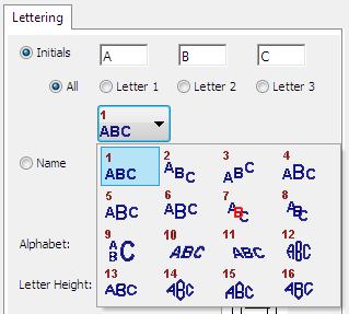 Chapter 9 Creating Embroidery Lettering 74 Enter initials in each field Select layout style from flyout menu Style 1 with default properties Italic 35% 4 Optionally, click